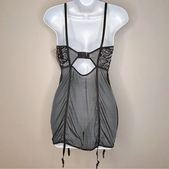 Dreamgirl Black Babydoll Bustier Garter Lingerie Size M NWT - Picture 4 of 12